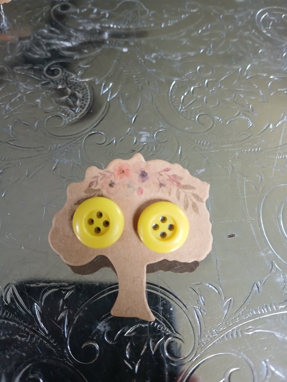 Yellow Vintage Button Earrings